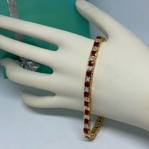 Vermeil princess cut cubic zirconia white & Ruby tennis bracelet